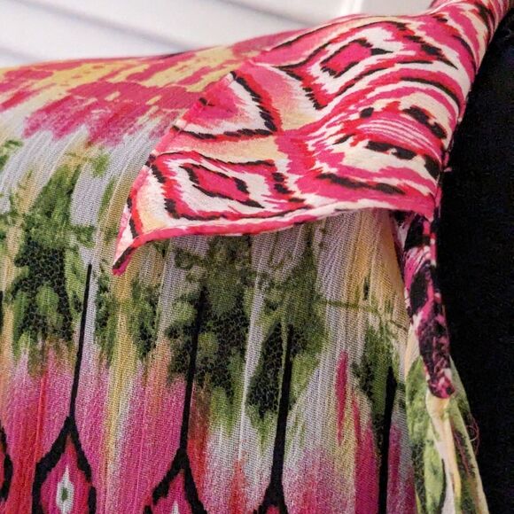 Glance Top Womens sz XL Multi Geometric Pattern Sheer Tunic TabSleeve Pink Green - Picture 8 of 9